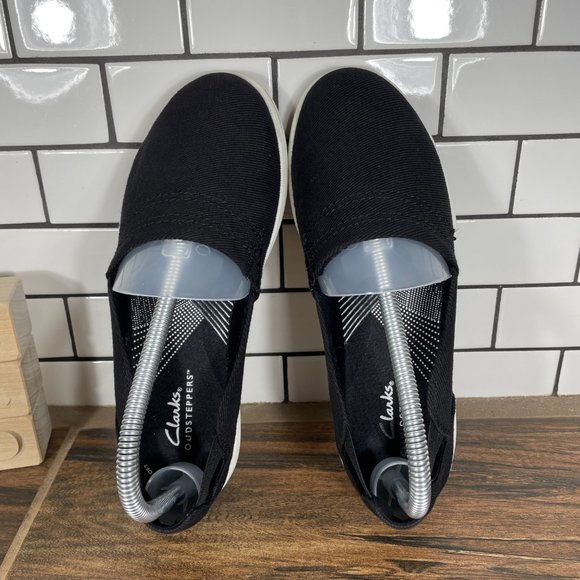 Clarks Cloudsteppers Breeze Step Womens Sz 6.5 Wide Shoes Black Comfort Slip Ons - Picture 7 of 14